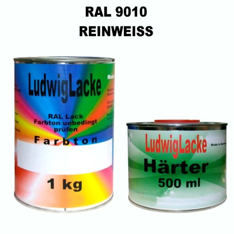 RAL 9010 1,5 kg SET Autolack Qualität GLÄNZEND incl. 0,5 ltr. Härter