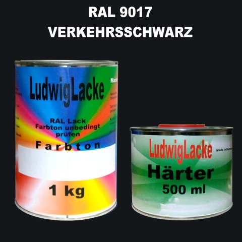 RAL 9017 1,5 kg SET Autolack Qualität GLÄNZEND incl. 0,5 ltr. Härter