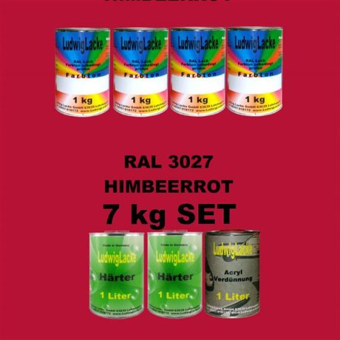 RAL 3027 Autolack SET 7 kg glänzend incl. Härter und Acrylverdünnung