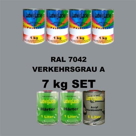 RAL 7042 Autolack SET 7 kg glänzend incl. Härter und Acrylverdünnung