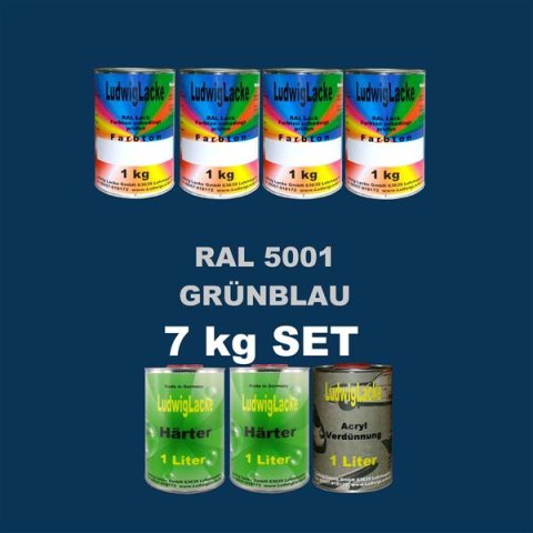 RAL 5001 MATT Autolack SET 7 kg incl. Härter und Acrylverdünnung